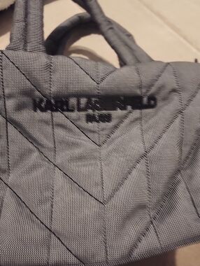 Karl Lagerfeld Quilted Gray Duffel Bag with Chevron Stitching